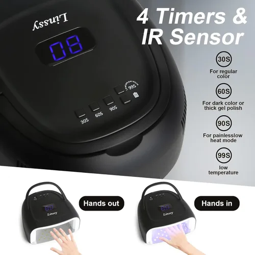 Miniatura 2 de Linssy - Lámpara de uñas UV inalámbrica, luz UV de 60 W para uñas de gel con 4 ajustes de tiempo, lámpara de uñas recargable con 42 cuentas para un