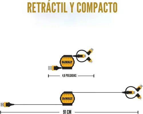 Miniatura 4 de DEWALT Cable de carga multiusos retráctil 3 en 1 de servicio pesado, cable de carga rápida de 3 pies, adaptador de carga múltiple con puerto