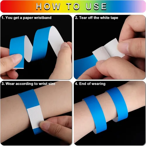 Miniatura 4 de 2400 piezas de pulseras de papel de plástico para eventos, pulseras de identificación de papel de colores, brazaletes para eventos (azul)