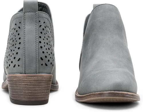 Miniatura 9 de VEPOSE botas al tobillo para mujer con tacón bajo y grueso, con perforaciones, botas de vaquero
