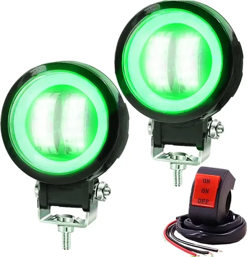Miniatura 5 de Luces antiniebla Ourbest para motocicleta con interruptor, luces auxiliares de motocicleta de 3 pulgadas, luces led redondas halo, luces Verde