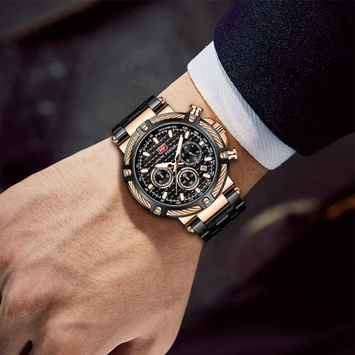 Miniatura 3 de MF MINI FOCUS Relojes de negocios para hombre (cronógrafo/resistente al agua/luminiscente/calendario/24 horas) Relojes de cara grande con banda