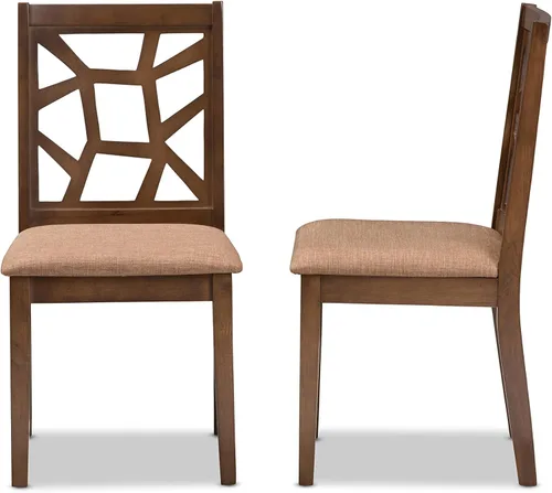 Miniatura 3 de Baxton Studio Silla de comedor Abilene Mid-Century tapizada de tela marrón claro y acabado marrón nogal Marrón claro/marrón nogal