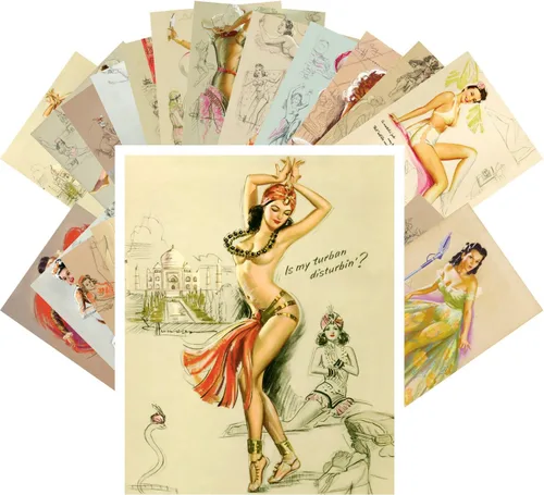 Miniatura 12 de PIXILUV Postal Pack 24pcs Golf Niñas Vintage Viaje Carteles Pinup Sport Azul