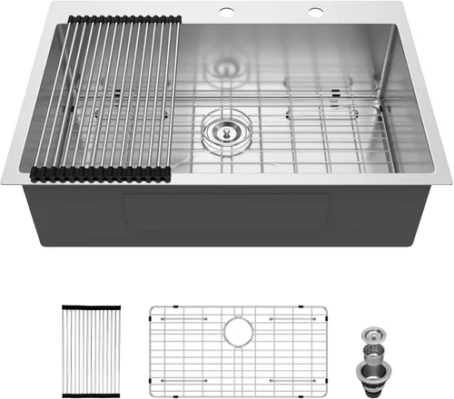 Miniatura 42 de Fregadero de cocina para exteriores, 21 x 20 pulgadas, fregadero de barra para exteriores, fregaderos de cocina de acero inoxidable de montaje