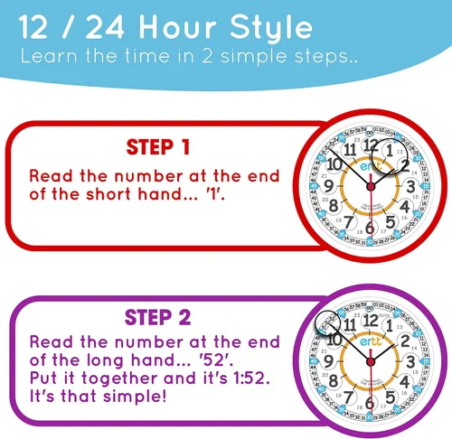 Miniatura 3 de EasyRead Time Teacher Reloj de pared de los niños, 12 & 24 Hour con silent movimiento. Aprender a Tell The Time en 2 pasos sencillos, para los niños