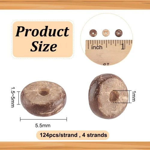 Miniatura 2 de OLYCRAFT 496 cuentas de cáscara de coco de 0.217 in de grosor con diseño de concha de coco natural para verano, playa, cuentas planas y redondas