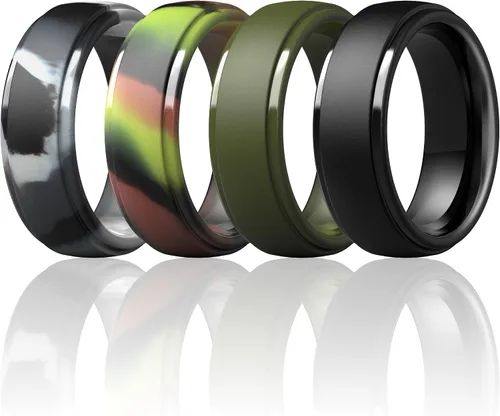 Miniatura 7 de ThunderFit Anillos de boda de silicona para hombre, 0.394 in de ancho y 0.098 in de grosor, paquete múltiple de variedad 1-7