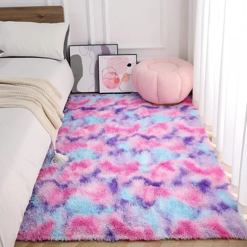 Miniatura 4 de AROGAN Alfombras de área suaves de arco iris para habitación de niñas de 6x9 pies, alfombras esponjosas de dormitorio para niñas, alfombra