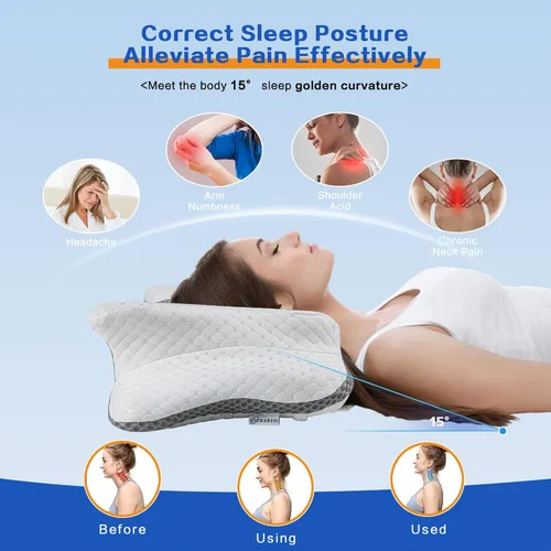 Miniatura 5 de Almohada Cervical para Alivio del Dolor y Soporte del Cuello, Almohada Ergonómica Ajustable para Dormir Cómodamente, Almohadas Ortopédicas de Espuma