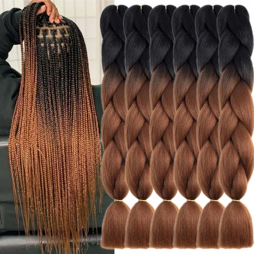 Miniatura 46 de Beige (613) Cabello trenzado 6 paquetes de extensiones de cabello sintético de 24 pulgadas, extensiones de cabello trenzado Jumbo Ombre trenzado