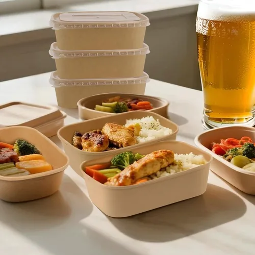 Miniatura 6 de Paquete de 50 recipientes de comida de papel de 19 onzas con tapas, recipientes de preparación de comidas, cuencos de papel grandes desechables