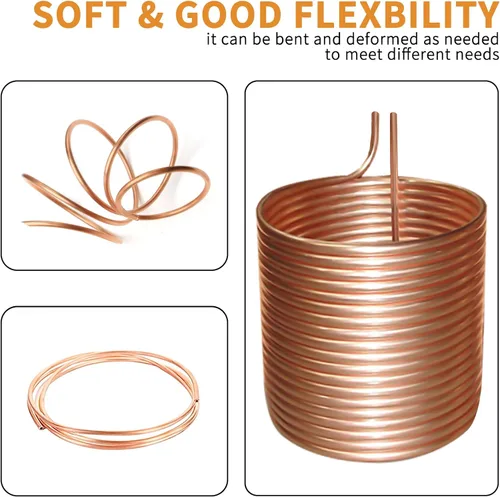 Miniatura 4 de Tubo de Cobre 1/4" DE x 0.195" DI x 25 Pies, Tubos de Cobre Puro T2 Bobina Suave, Tubería de Tubo Redondo de Metal Sin Costuras para Aire