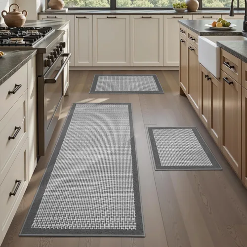 Miniatura 18 de PADOOR Juego de 2 alfombras de cocina antideslizantes, extra grandes de 2.5 x 6 pies + 20 x 32 pulgadas, para suelo de cocina, antideslizante