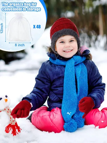 Miniatura 5 de Conjunto de calcetines y guantes de invierno para niños y niñas, gorro de lana de punto cálido con bolsas de organza, regalos de Navidad de invierno
