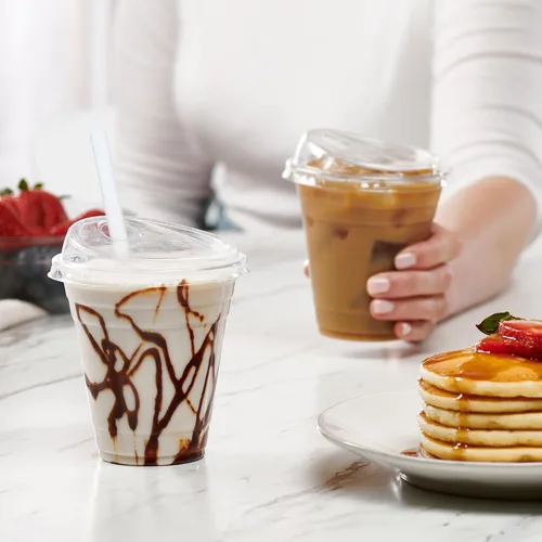 Miniatura 3 de GUSTO Vasos de plástico transparente con tapas [12 oz - 100 unidades] – Vasos desechables para bebidas de café helado con tapas sin pajilla para 12
