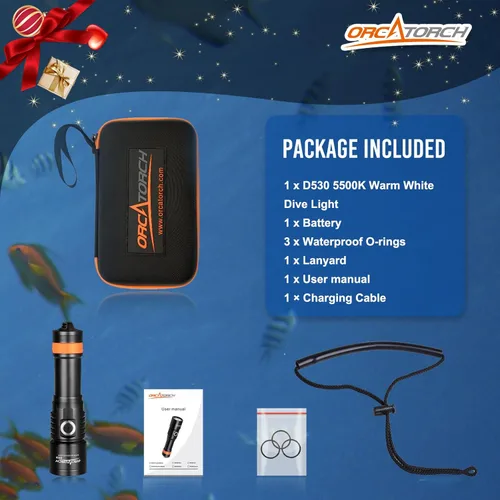 Miniatura 6 de ORCATORCH D530 Luz de Buceo, 1200 Lúmenes, Ángulo de Haz Estrecho de 7 Grados, Interruptor Lateral de Aleación de Titanio, 2 Modos de Iluminación