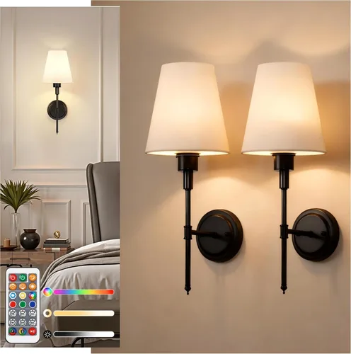 Miniatura 13 de DORESshop Juego de 2 apliques de pared a pilas, inalámbrico, fácil de instalar, regulables y ajustables, lámpara de pared recargable
