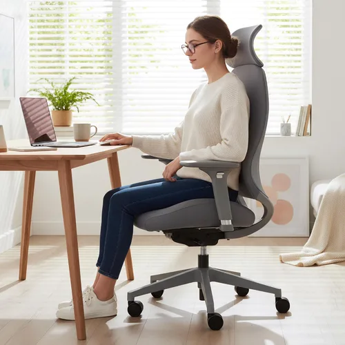 Miniatura 9 de Silla de oficina ergonómica de malla con respaldo en forma de S, reposabrazos ajustables 4D, profundidad de asiento deslizante, reposacabezas fijo