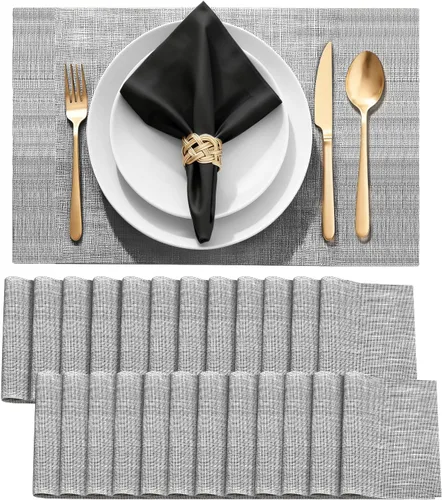 Miniatura 15 de Juego de 4 manteles individuales de vinilo duraderos, antideslizantes para mesa de comedor, resistentes al calor, lavables, de PVC, fáciles