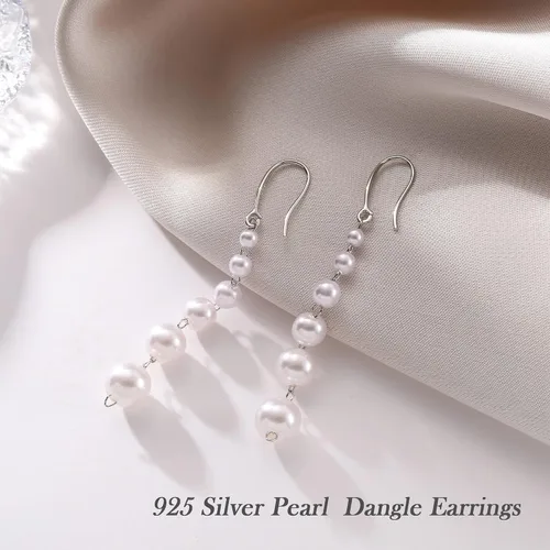 Miniatura 4 de Aretes largos de perlas para mujer, chapados en oro de 14 quilates, aretes colgantes de borla de plata de ley con poste de perlas largas para baile
