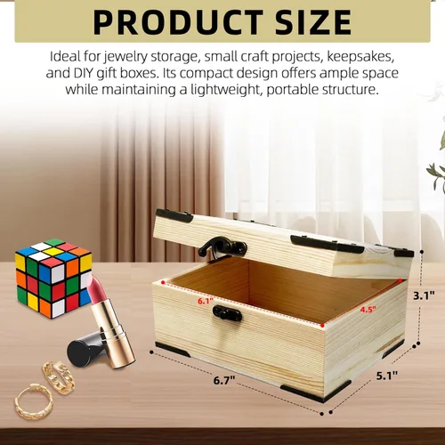 Miniatura 2 de Caja de madera sin pintar sin terminar de 6.7 x 5.1 x 3.1 pulgadas, con tapa con bisagras para manualidades, almacenamiento de joyas, caja de pino