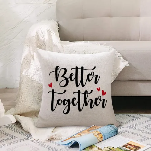 Miniatura 4 de Better Together - Fundas de almohada de 16 x 16 pulgadas, de lino y algodón, con citas románticas, funda de almohada, regalo del día de San Valentín