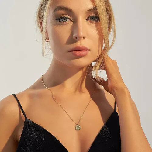 Miniatura 4 de Estendly - Collar refinado con colgante en forma de luna y oro de 14 quilates, collar en capas, sencillo, para mujer.