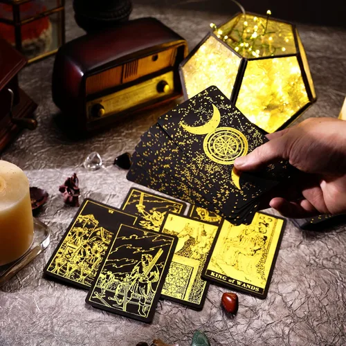 Miniatura 5 de Prophet Baraja de cartas de tarot de lámina dorada, 78 cartas originales juego de adivinación con libro guía para principiantes, cartas de tarot