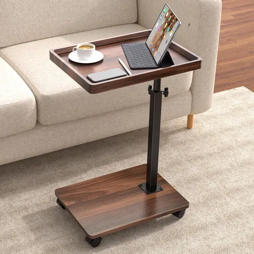 Miniatura 8 de Mesa auxiliar de mesa C de altura ajustable, bandeja de TV giratoria de 360° para espacios pequeños, mesas de sofá que se deslizan debajo, mesas