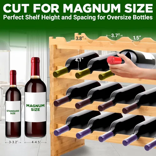Miniatura 2 de NutriChef Magnum Estante de vino modular apilable para 24 botellas de gran tamaño, aparador mejorado de 1 pulgada de grosor, varillas de estante