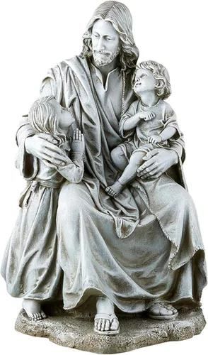 Avalon Gallery Estatua de jardín – Escultura católica interior/exterior para el hogar o la iglesia, 16.5 pulgadas de alto, Jesús con niños