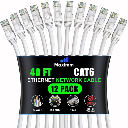 Miniatura 68 de Maximm Cable Ethernet Cat 6 – 7 pies (paquete de 12), LAN de alta velocidad, Internet, parche y cable de red, UTP, 10 Gbps, 550 MHz, color azul