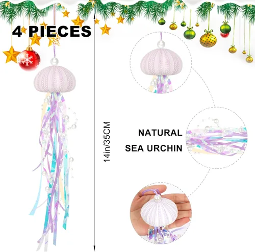 Miniatura 3 de Adornos de Navidad de Medusas Colgantes 4 Piezas para Adornos de Árbol de Navidad, Fiesta Temática de Sirena y Decoraciones de Fiesta Bajo el Mar