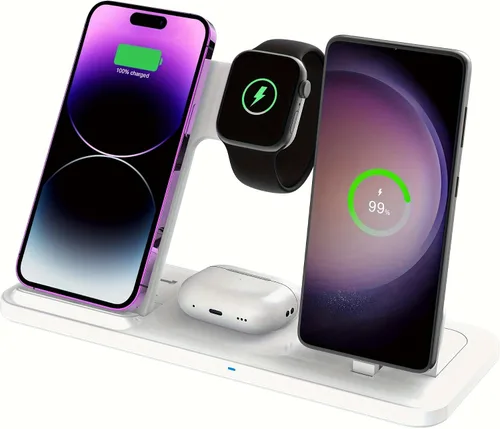Miniatura 11 de Cargador inalámbrico para estación de carga de iPhone, plegable 4 en 1, carga rápida para iPhone 16, 15, 14, 13, 12 Pro Max, soporte de cargador