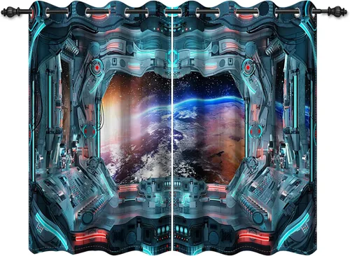 Miniatura 35 de Renaiss Cortinas para ventana del espacio exterior, paso interior de la estación espacial, corredor de ciencia ficción futurista, vista