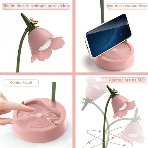 Miniatura 5 de Lámpara de escritorio LED mágica JD Cordless Luz de mesa ajustable cuello de cisne regulable táctil recargable batería cuidado de los ojos luz Rosa