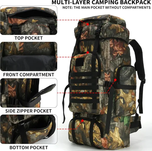 Miniatura 3 de Mochila de senderismo W WINTMING para hombres 70L/100L, mochila de campamento, mochila militar Molle, paquete de asalto de 3 días para escalada