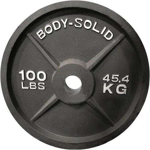 Miniatura 5 de Body-Solid Placa olímpica de hierro fundido de peso individual, pesas libres, placas de mancuernas, agujero estándar de 2 pulgadas para barra