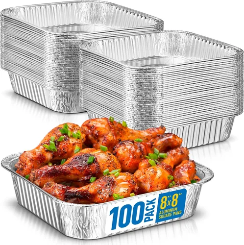 Miniatura 15 de 8x8 Sartenes desechables de aluminio con tapas - 10 unidades de sartenes de papel de aluminio para cocinar, hornear pasteles, asar y panes caseros