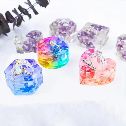 Miniatura 8 de Molde de resina para anillos de 8 cavidades, moldes de silicona para resina epoxi, corazón, redondos, cuadrados hexagonales para exhibir joyas