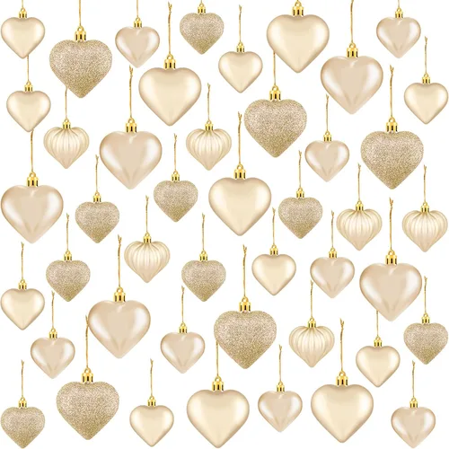 Duufin 45 adornos dorados de corazón para el día de San Valentín, adornos colgantes para San Valentín, árbol de Navidad
