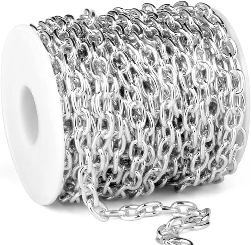 Miniatura 17 de Cadikez - 33 pies de cadenas de cable rolo de plata, 5 mm de aluminio chapado en plata, cadena de eslabones ovalados en O, en rollo a granel