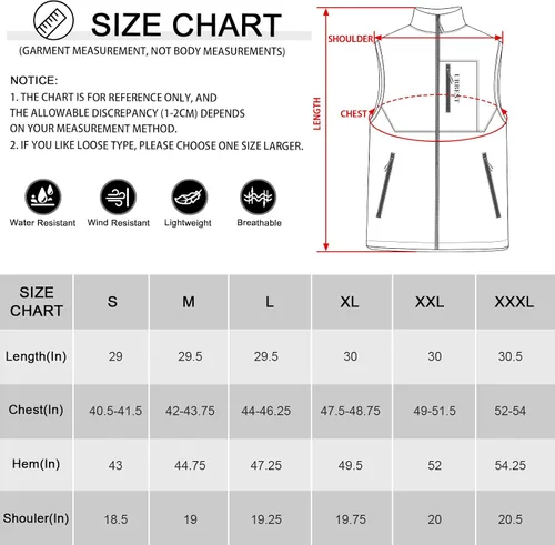 Miniatura 6 de URBEST Chaleco ligero de Softshell para hombre chaqueta sin mangas con bolsillos para golf senderismo viajes
