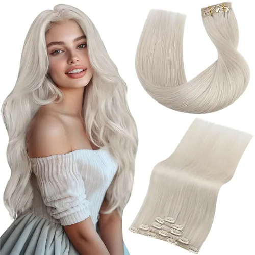 Miniatura 22 de Vivien Extensiones de cabello humano con clip, color negro azabache, extensiones de cabello humano real con pinzas invisibles, doble trama, 14