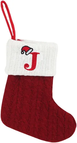 Miniatura 14 de Threetols Medias de Navidad con inicial, letra pequeña bordada de punto, medias de Navidad rojas y blancas, letras de monograma, para colgar, medias