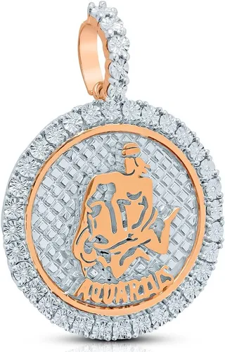 Miniatura 3 de Acuario con diamantes auténticos y auténticos para acuario, signo del zodiaco, astrología, horóscopo, colgante de oro de 10 quilates, acabado de 2
