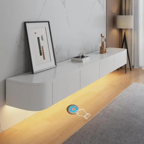 Miniatura 10 de Soporte flotante de TV - Consola multimedia montada en la pared con 2 cajones, centro de entretenimiento flotante, gabinete de TV, estante