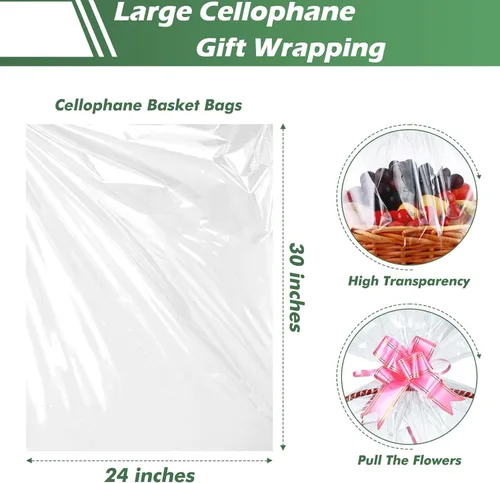 Miniatura 2 de Paquete de 25 bolsas grandes de celofán de 24 x 30 pulgadas, bolsas de plástico transparente extra grandes de 0.091 in de grosor para cesta