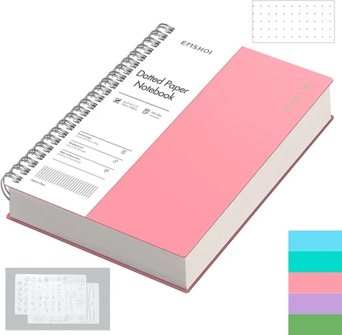Miniatura 11 de EMSHOI Cuaderno de espiral A4, diario punteado de viñetas, 11.2" X 8.27", 300 páginas/150 hojas, papel de cuadrícula de puntos de 100gsm, tapa